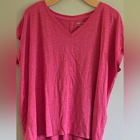 Eileen Fisher Organic Linen Raspberry Color Short Sleeved Top Size Large - Picture 1 of 4
